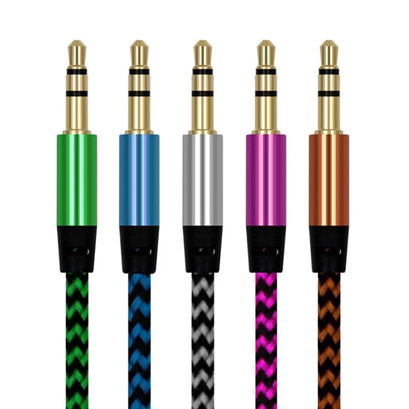 3.5mm male to male nylon braided audio cable AUX car phone computer car audio headphone connecting cable audio cable Random Colo