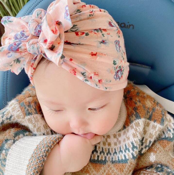 Children's Pullover cap new style endless print pleated bow Indian Hat Baby Hat