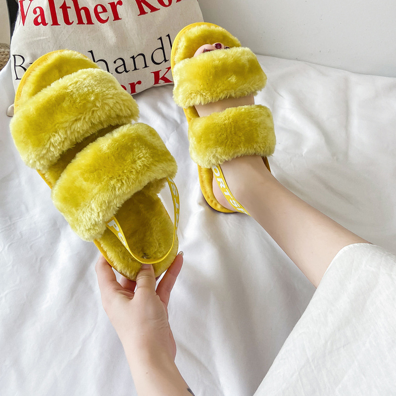2024 Women Furry Slippers Ladies Shoes Cute Plush Fluffy Sandals Women's Fur Slippers Casual Home House Indoor Slippers Women