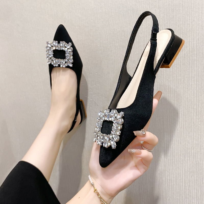 Rhinestone Plus Size Sandals Women Glitter Party Dress Pointed Single Shoes
