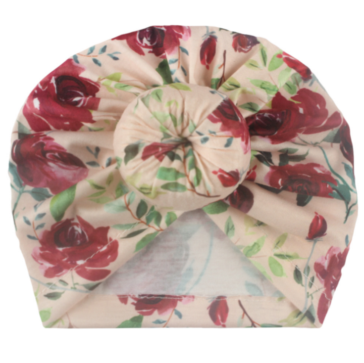 New 7-color doughnut baby printed headscarf India knot hat children's Pullover cap