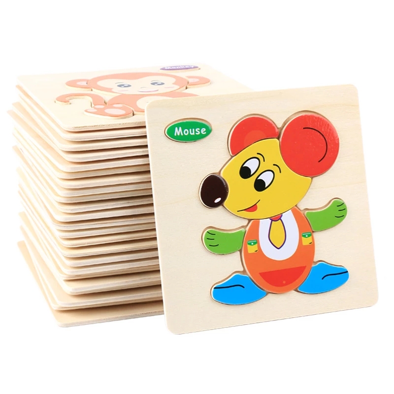 Baby Toys 3D Wooden Puzzle Jigsaw Toys for Children Cartoon Animal Puzzles Intelligence Kids Early Educational Brain Teaser Toy