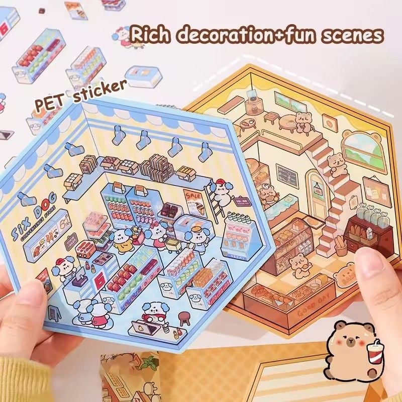 1Pcs Creative 3D Simulation Cabin Stickers Cute Cartoon Handmade DIY Landscaping Stickers Scene Stacking Pasting Stickers