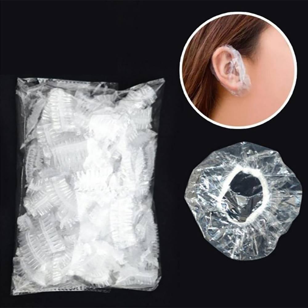100pcs Disposable Plastic Waterproof Ear Protector Cover Caps Salon Hairdressing Dye Shield Protection Shower Cap Tool AU30