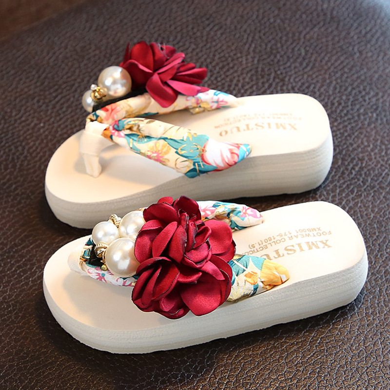 Summer new non-slip children's flip flops girls fashion beach shoes pinch sandals women flower slippers women's outer