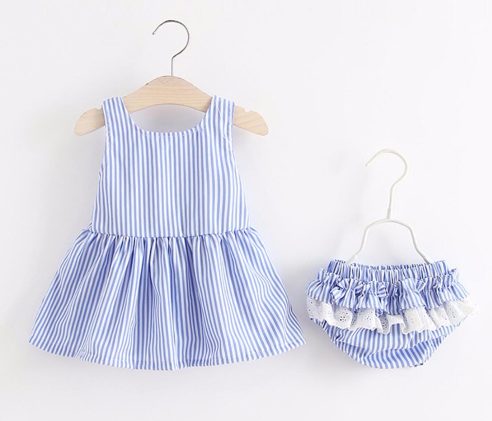 Baby Girls Newborn Dress Clothes New Cute Bowknot Striated Sleeveless Girl Dress + PP Pants infant 2pcs Clothing Sets Kids