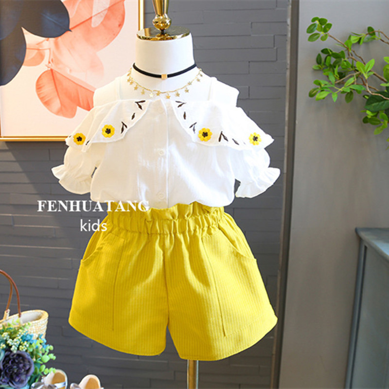 Summer Girls Clothes Sets Children's Clothing Fashion Girl Shirt Top+ Shorts Suits Kids Clothing 2pcs &