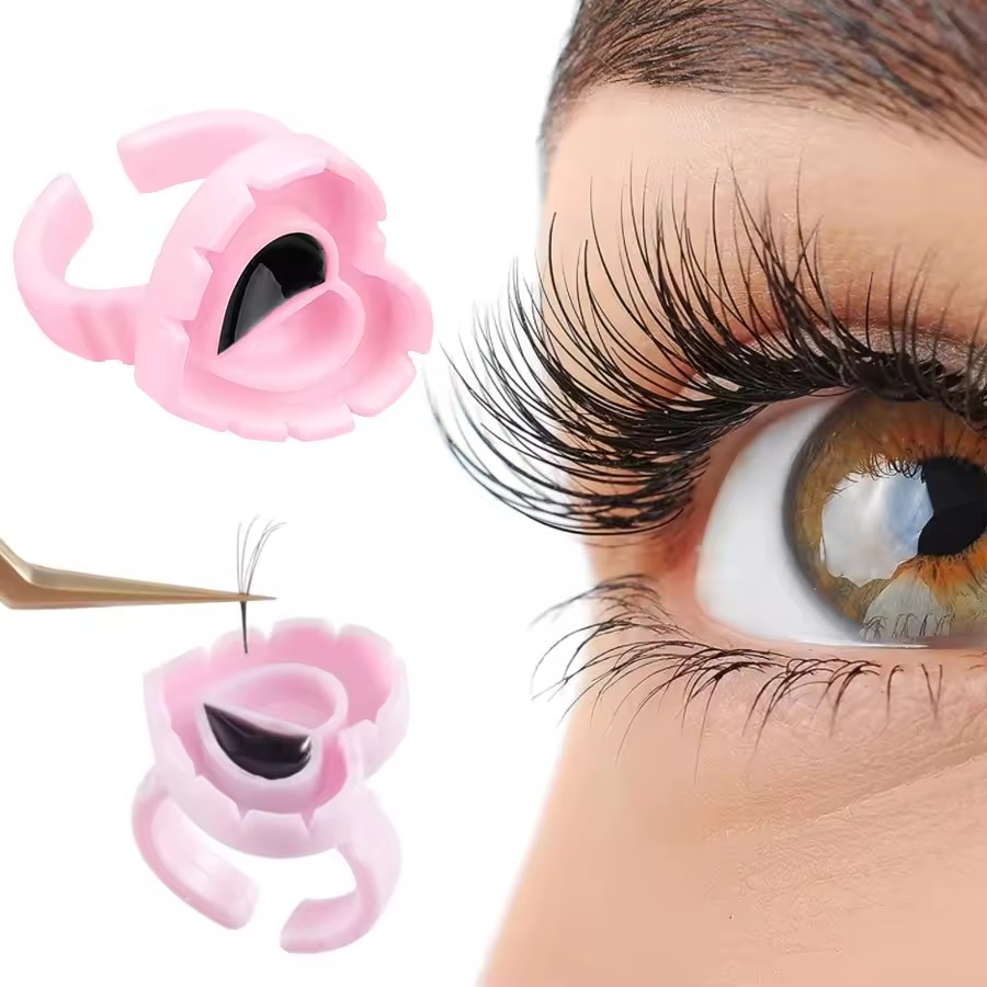 100 PCS Disposable Heart-shaped Plastic Glue Ring Cup Eyelash Extension Tattoo Pigment Holder Pallet Lash Makeup Supplies Tools