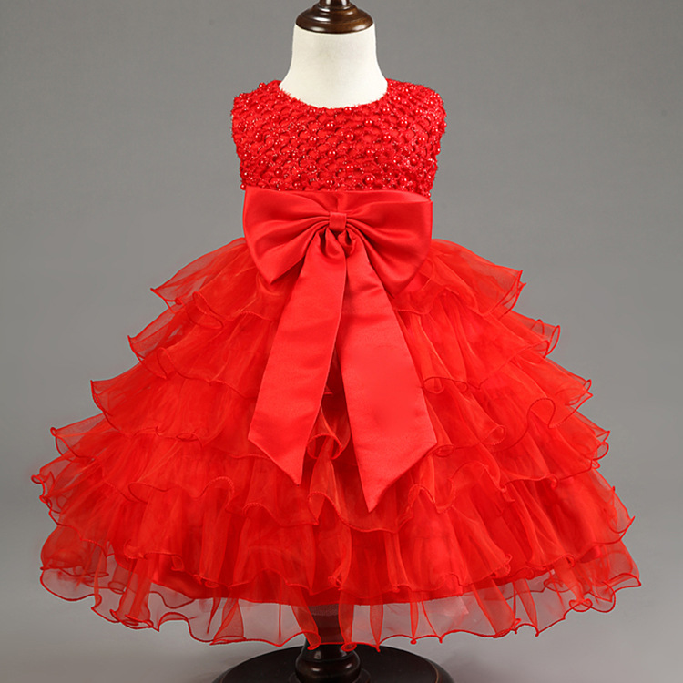 1~2 years old new summer children's skirt Korean girls flower princess dress solid color bow flower girl dress dress