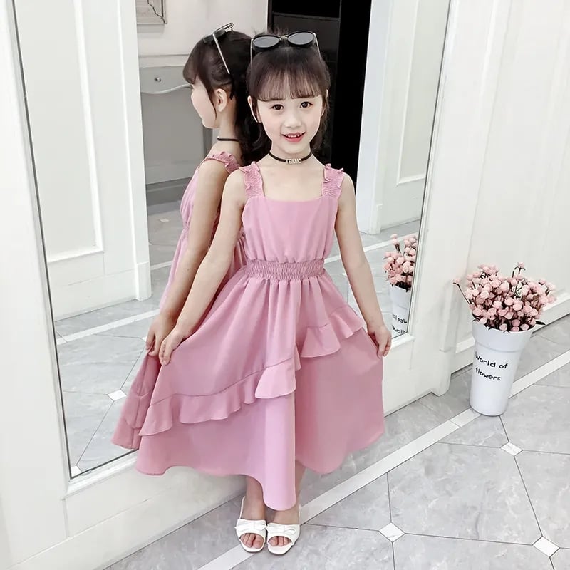 Girls' chiffon dress summer dress new style children's Slip dress princess skirt medium large children's solid long skirt