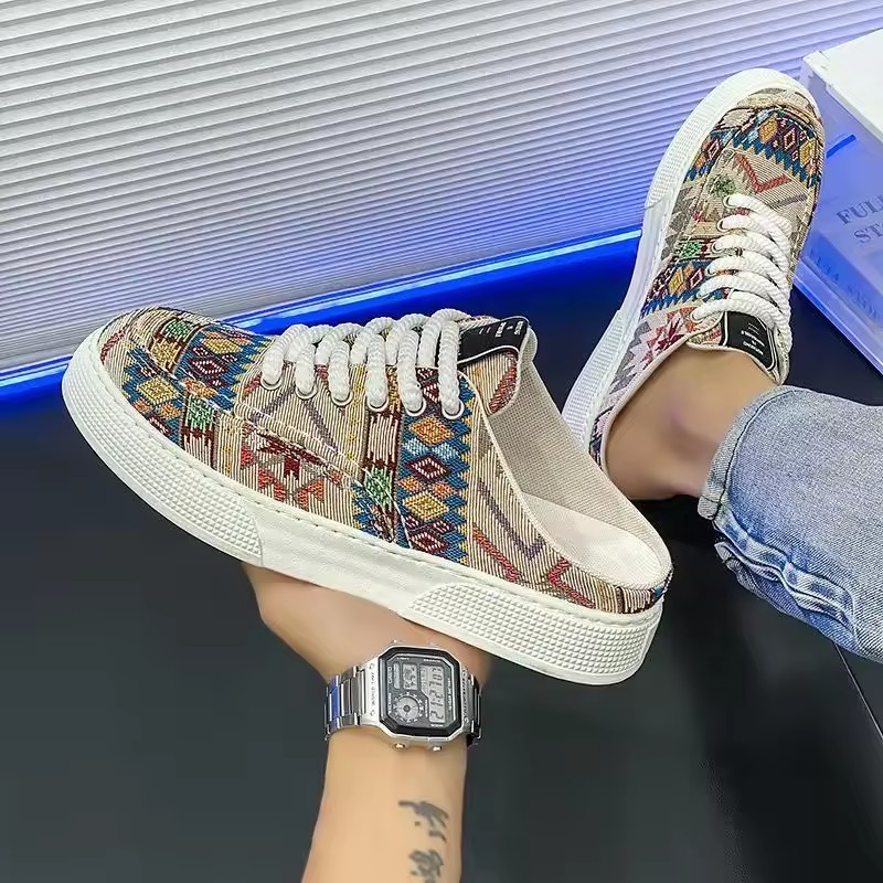 Male Slipper With Straps Half Print Slides 2025 Style Fashion Designer Luxury Adult Mascullino Elegant Men's Shoe