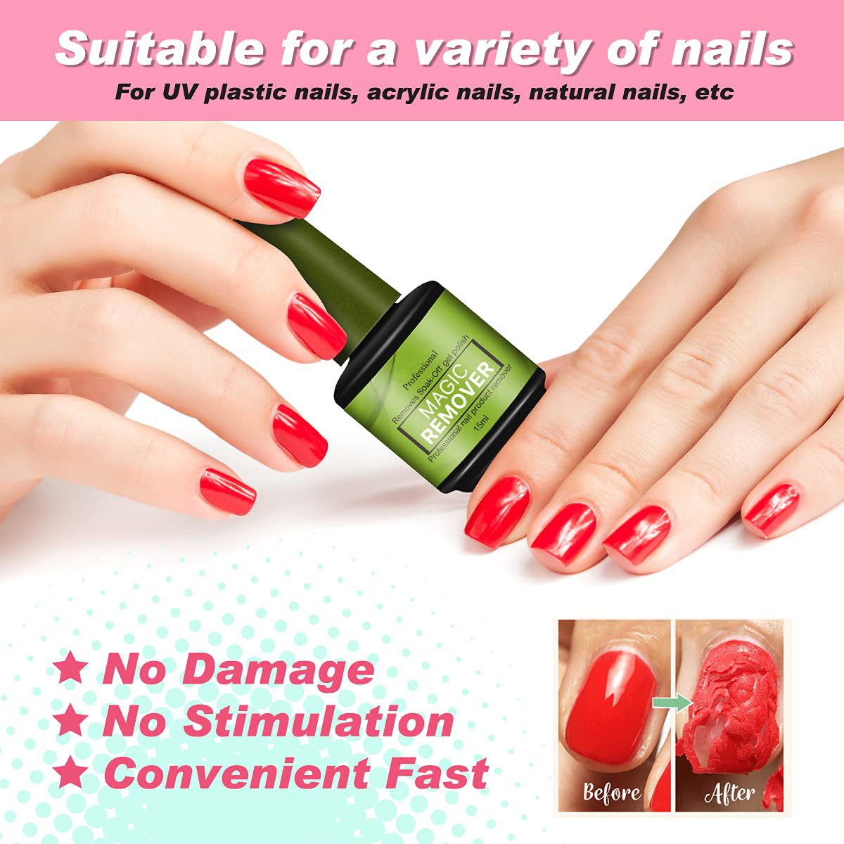 Pro-Soak UV Gel Nail Remover – 15ml Ultra-Efficient, Non-Drying Formula Designed Specifically for Quick, Complete Semi-Permanent