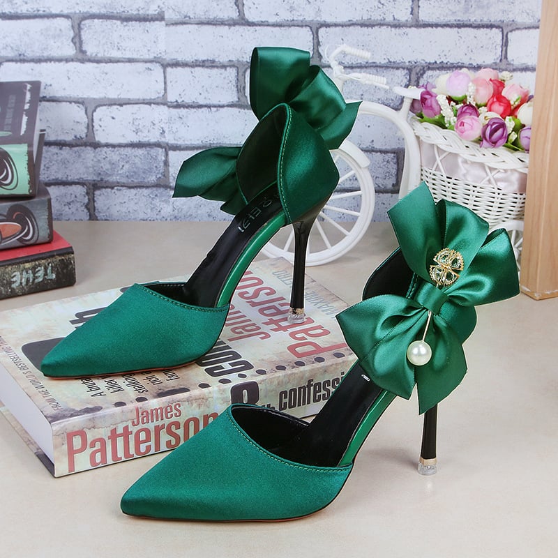 New Bow-knot Women Pumps Designer Shoes High Heels Sandals Women Satin Stiletto Heels Sexy Pearl Wedding Shoes