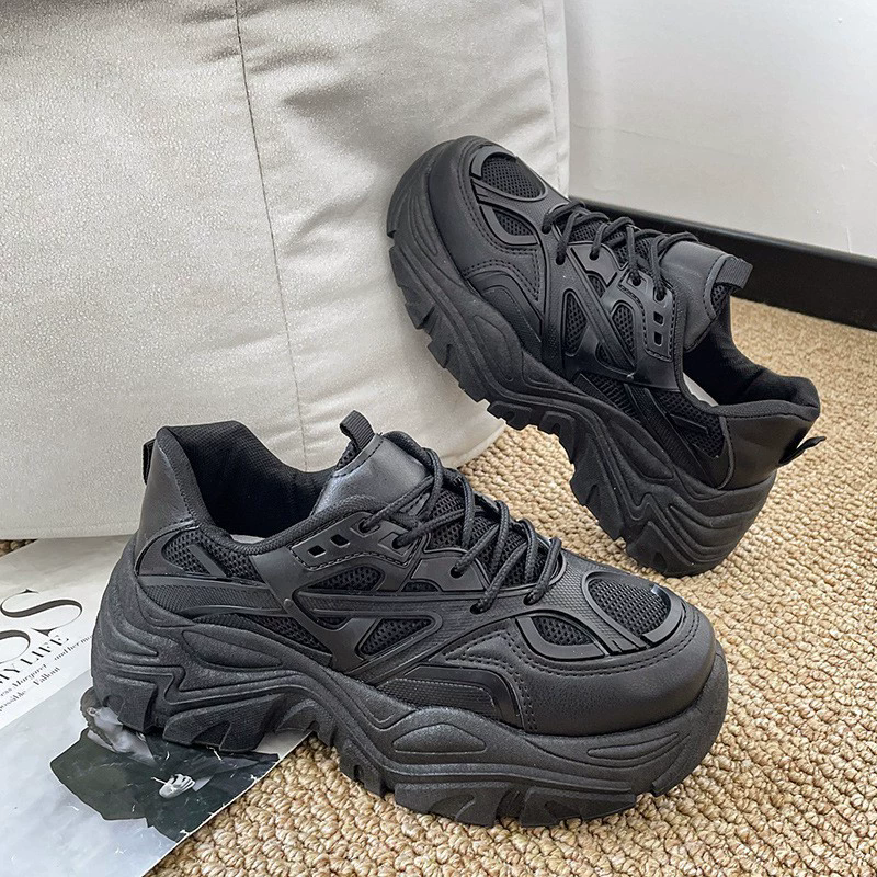Platform Dad Shoes 2025 Summer Thick Sole Breathable Sport Super High Heel Leg Slimming White Sneakers Women Shoes