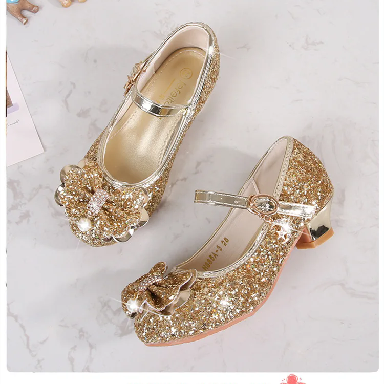 Girls' High Heels Spring and Autumn Women's Korean Edition Golden Children's Shoes Fashion Performance Shoes Fashion Show Shoes