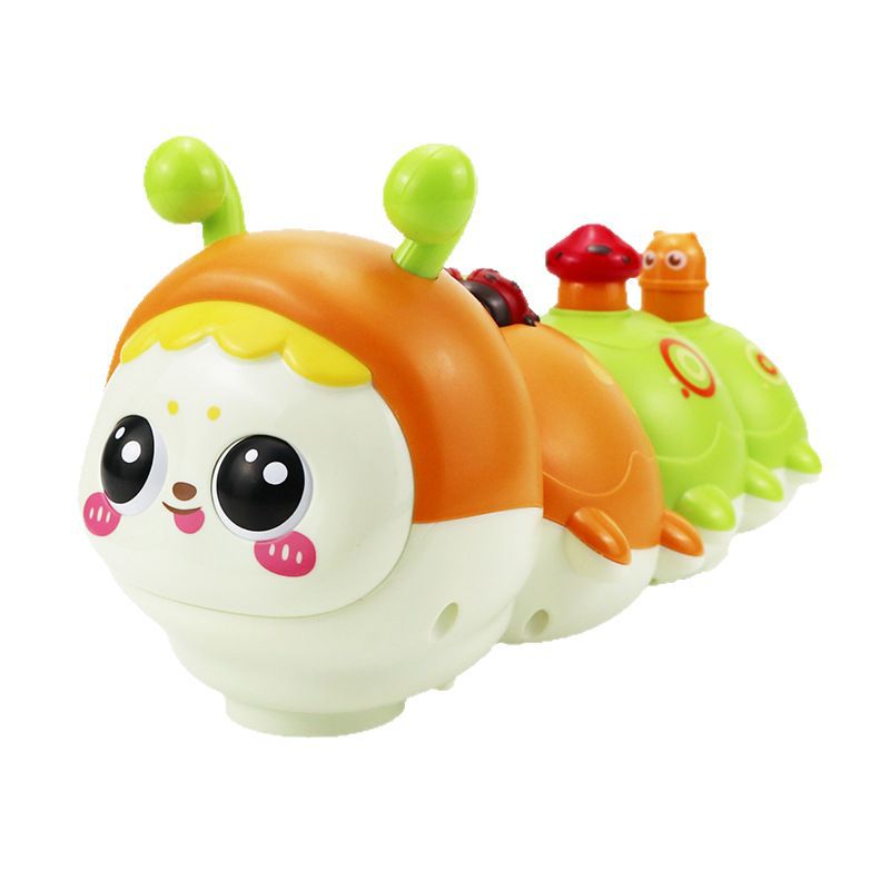 Cute caterpillar style baby crawling toy with lighting, music and automatic steering, letter and number design