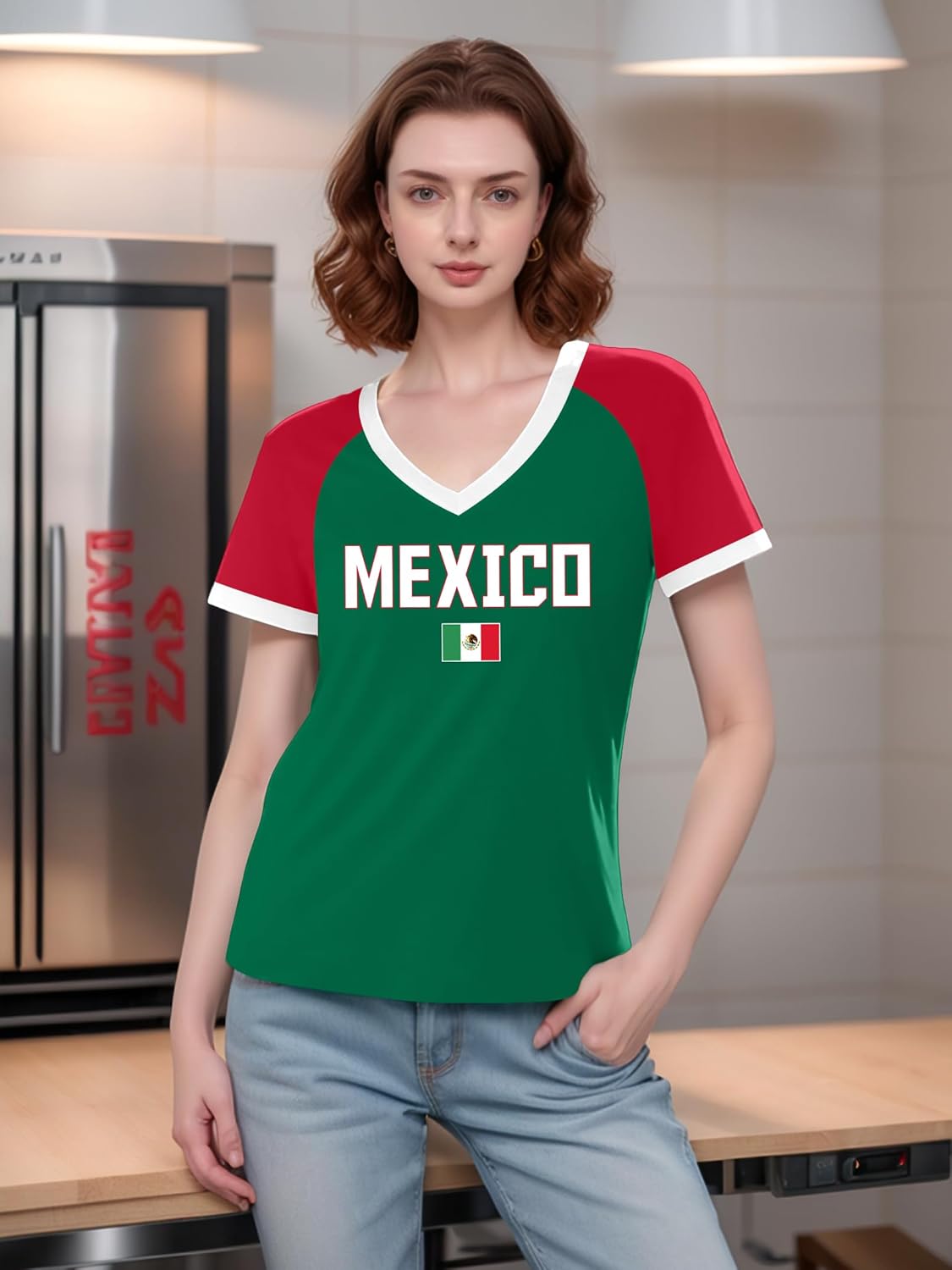 LAZYCHILD Mexico Shirts for Women Mexican Graphic T-Shirts Mexico Flag Print Casual Short Sleeve Tops