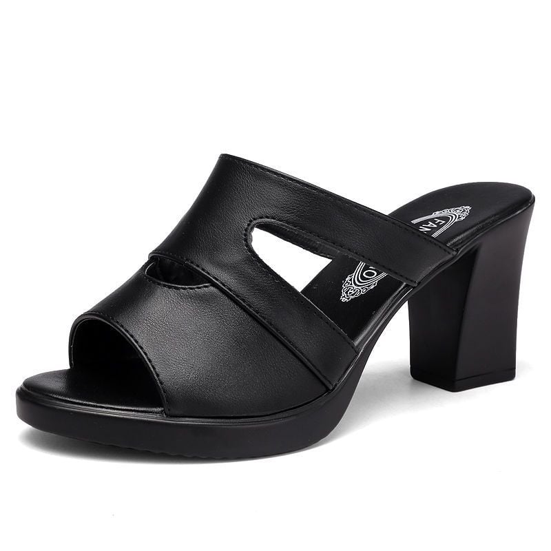 New Fashionable Outerwear Coarse Heel Middle Heel Versatile Fish Mouth Outerwear High Heels Cool Slippers