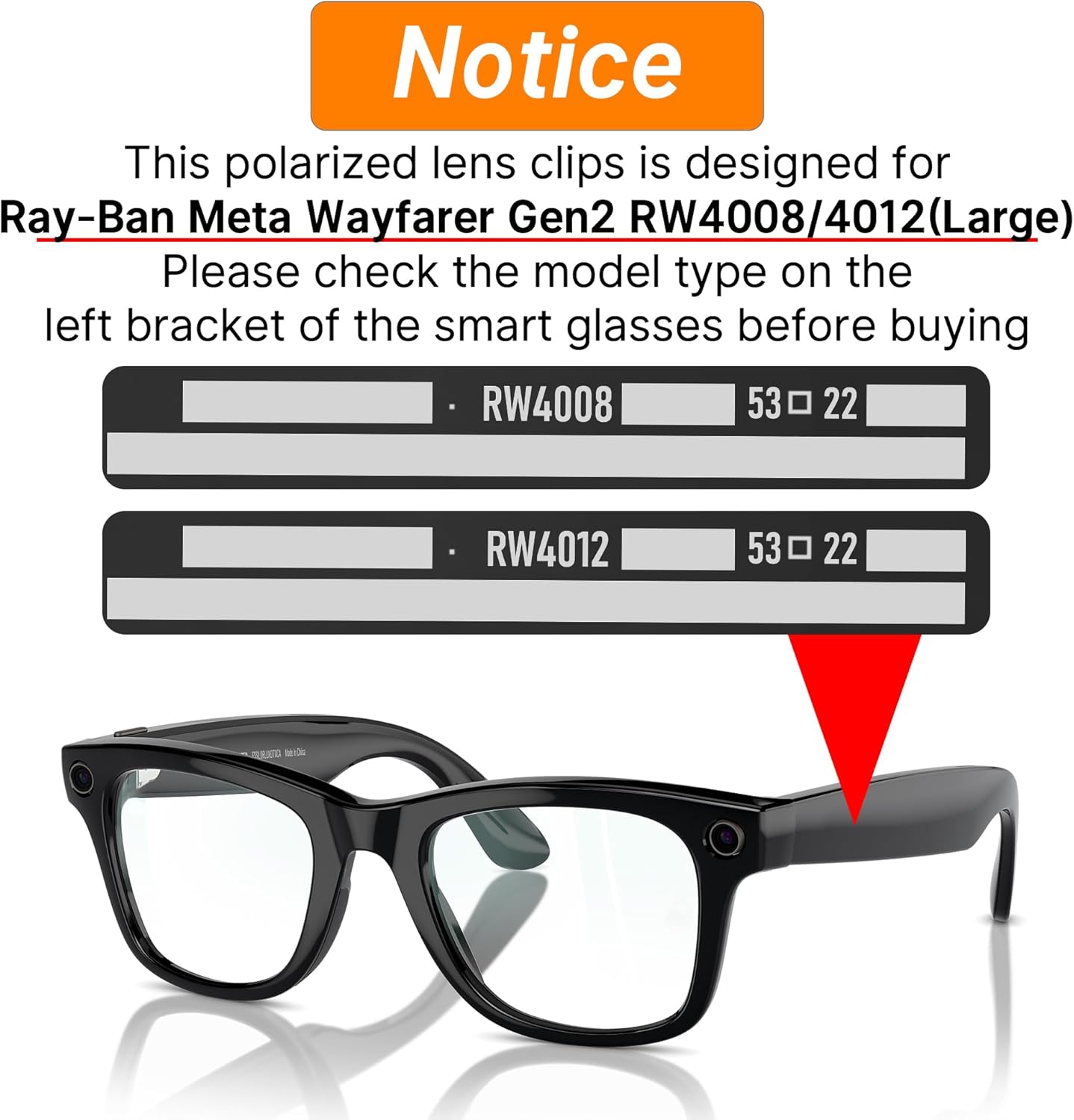 HIBLOKS Polarized Clip-ons for Ray-Ban Meta Wayfarer (RW4008 & RW4012 Large 53-22), Discoloration Clips Compatible with Ray-Ban Meta Wayfarer Gen 2 Pr
