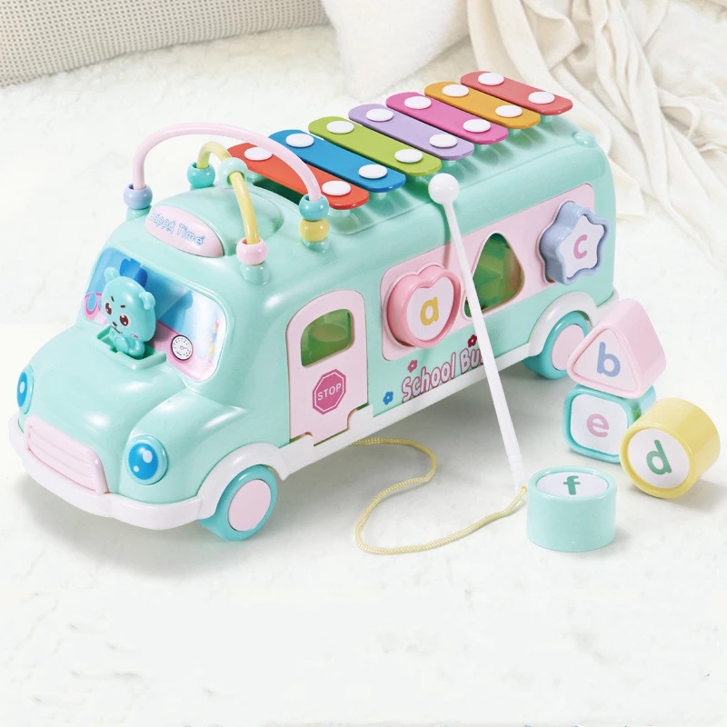 8PCS/Set Early Educational Car Toys Multifunction Baby Learning Music 5 in 1 Bus Plastic Blocks Round Beads Kids Birthday Gift