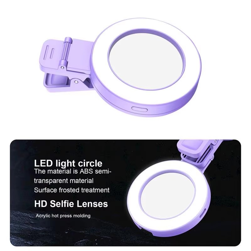 Clip On Selfie Ring Light 180-Degree Rotatable Clip On Ring Light Portable Selfie Light With Selfie Mirror For Video