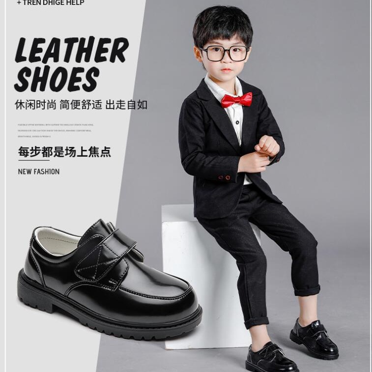 Boys' leather shoes 2024 new boys' fashion British style small leather shoes student leather soft soled performance shoes