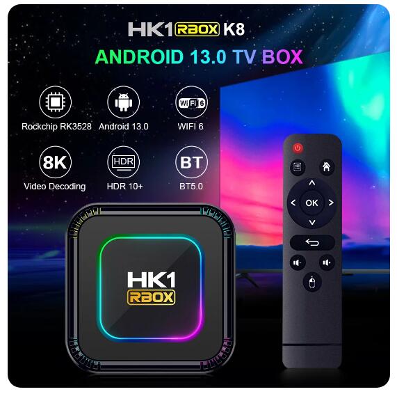 HK1 RBOX K8 Rockchip RK3528 2.4G 5G Wifi6 BT4.0 RAM 4GB ROM 64GB Quad Core 8K Android 13 TV Box