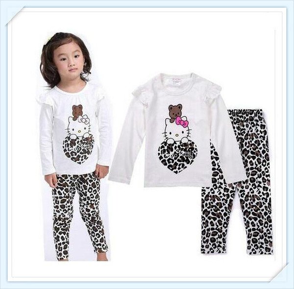 Kids Girls Tops+Leopard Pants Pyjamas Pajamas Sets Sleepwear Long Sleeve Pajama Baby Pjs Children 7years Kids Clothes 90-130cm