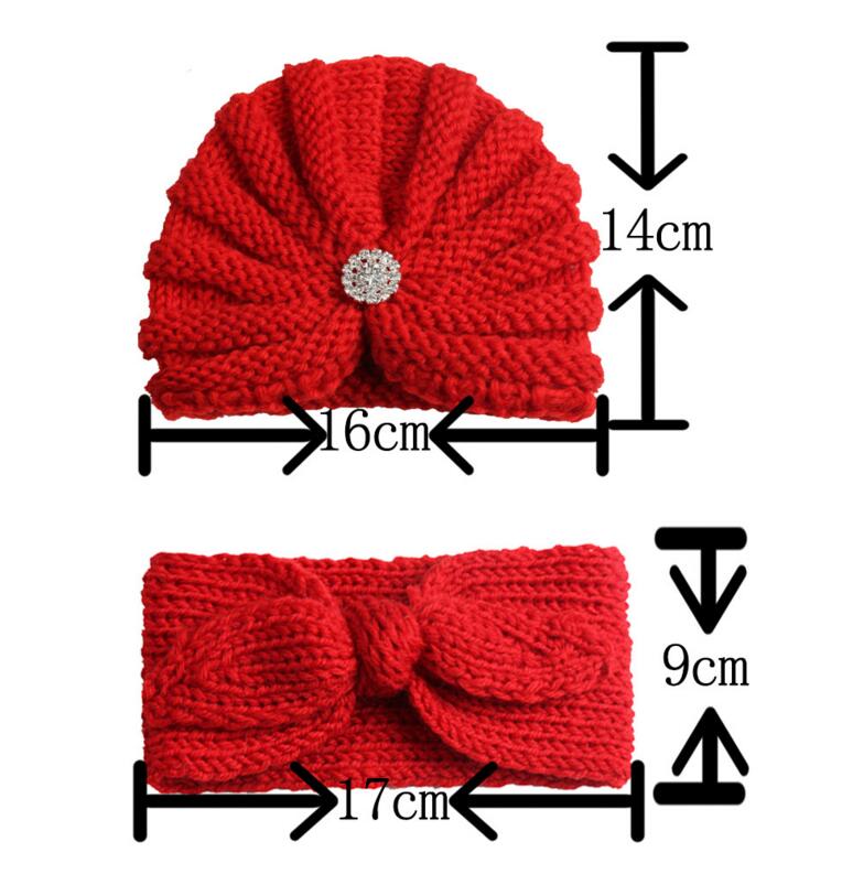 New Wool Hat Hair Decoration Set Winter Thickened Warm Knitted Hat Two Kids Headband Caps Set