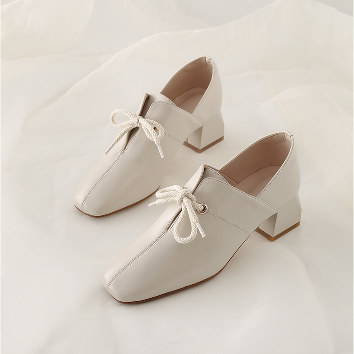 Women Loafers Soft Leather Shoes Comfortable Leather Shoes Casual 3cm High Heels Solid Color Office Party Shoes