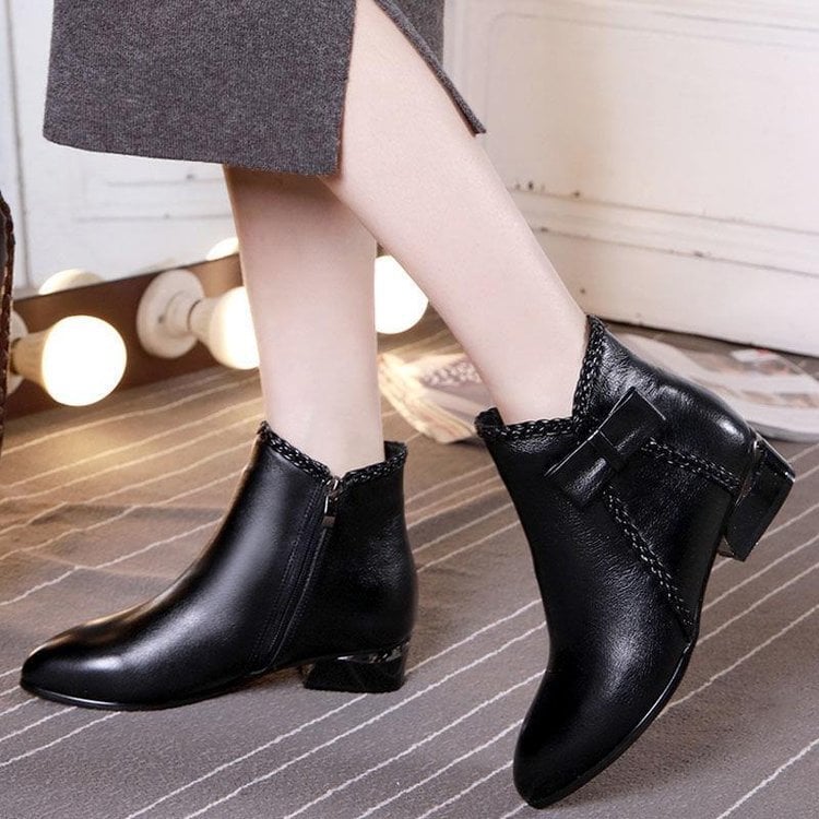 autumn and winter new short boots women bow low heel Martin boots women 42 large size foreign trade women's boots