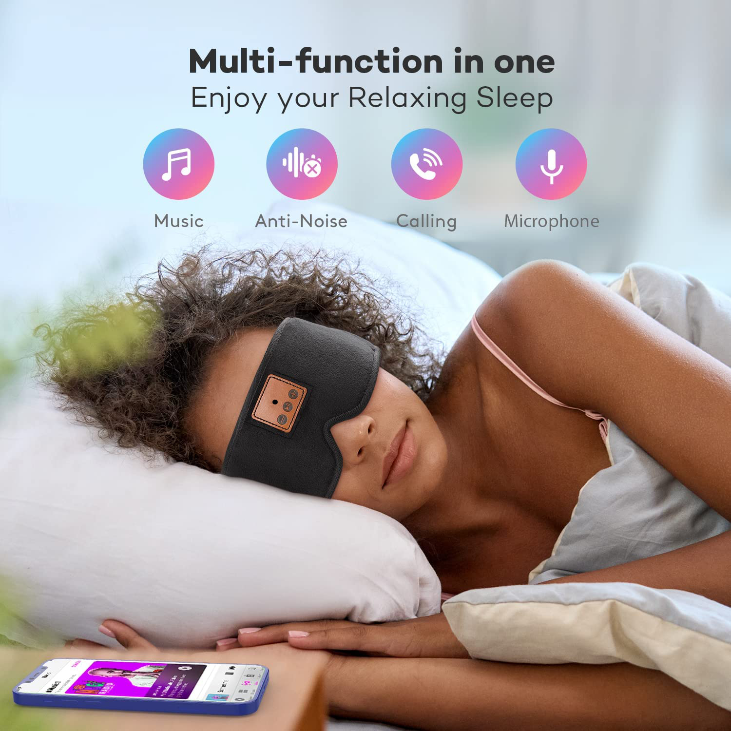 Sleep Headphones Bluetooth 5.0 Wireless 3D Eye Mask Washable Sleeping Headphones With Ultra Thin Speakers Mic for Side Sleepers