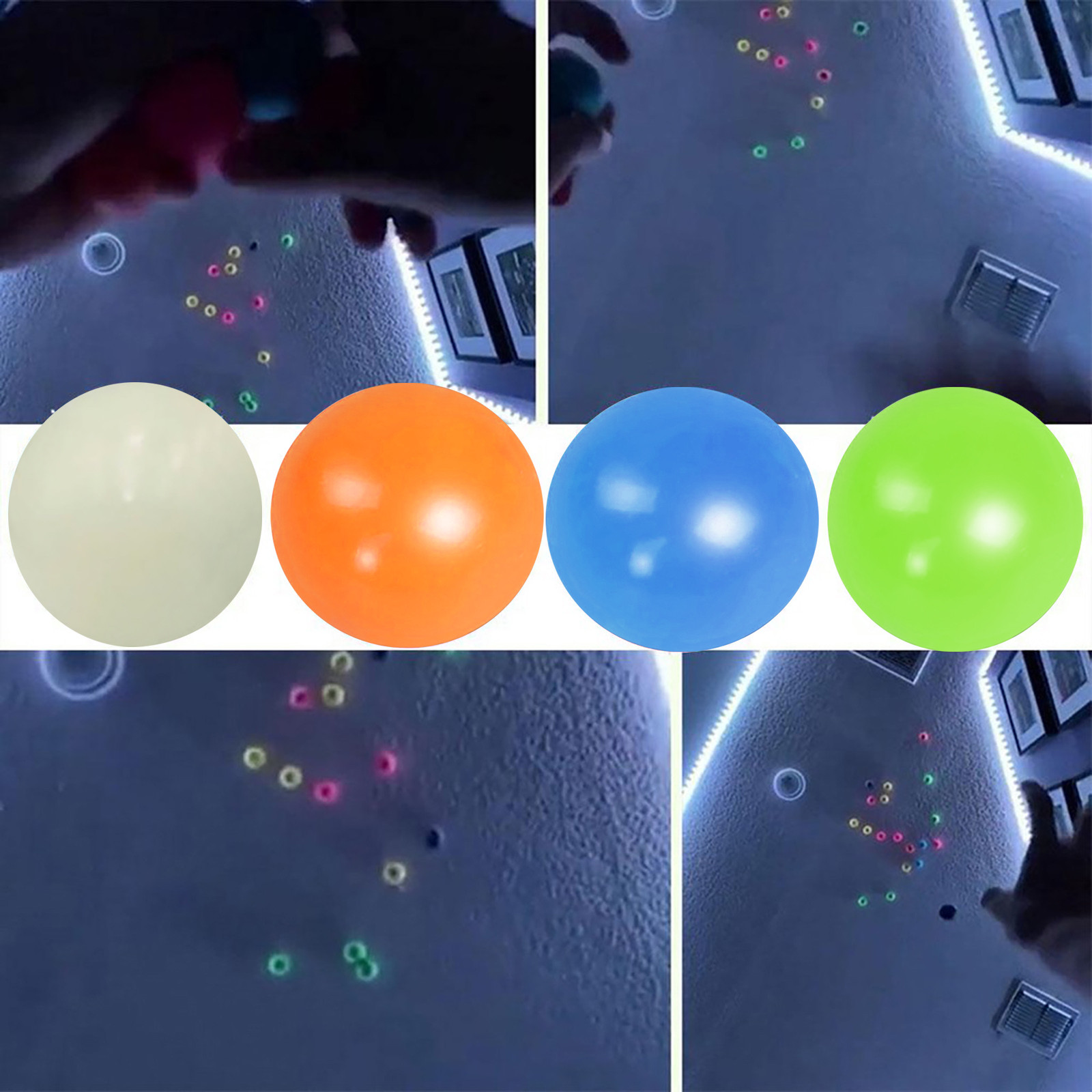4pc Stick Wall Ball Glowing Globbles Fidget Toy Squash Xmas Sticky Target Ball Stress Ball Decompression Throw Novelty Kids Gift