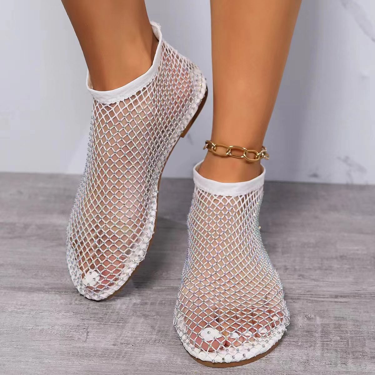 Women Summer New Round Head Slippers Water Diamond Flat Home anti-skid Sandals Slippers