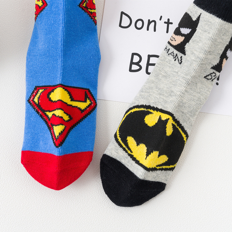 5 pairs of bat spider-man boy socks spring, autumn and summer children's socks boy big boy baby cotton socks thin cartoon