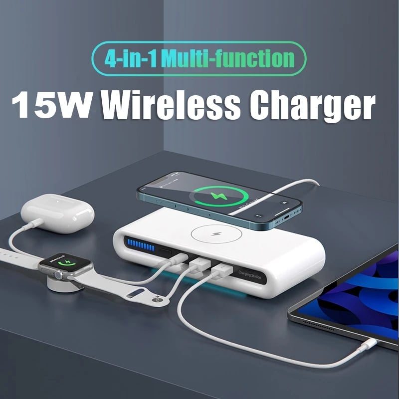 15W Wireless Charger 4IN1 Multi USB Port Charger Station Fast Charging Type C Dock for iPhone14 13 Pro Max XS Xiaomi Samsung S23