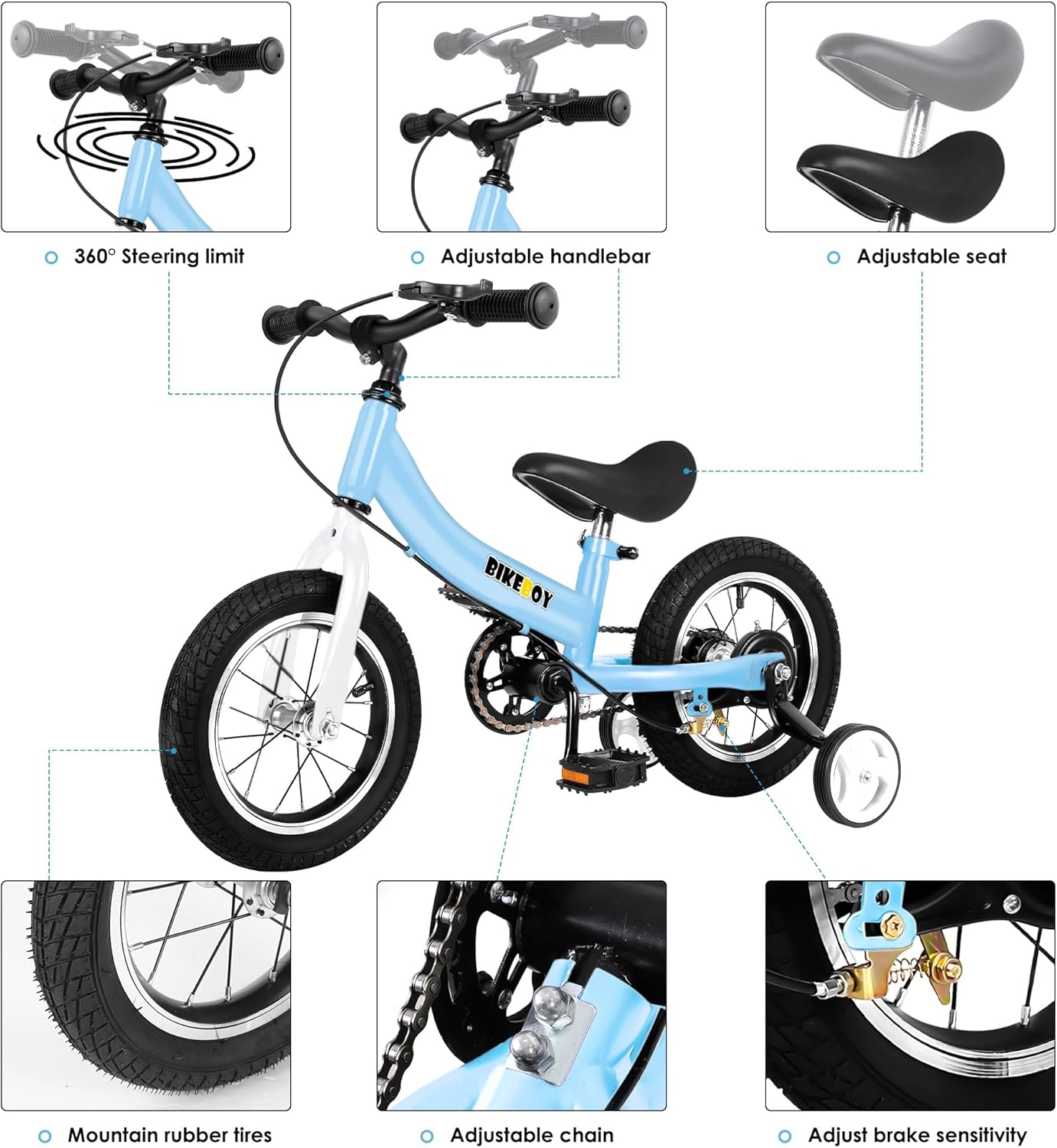 Balance Bike 2 in 1,The Dual Use of a Kids Balance Bike and Toddler Bike, for 2 3 4 5 6 7 Years Old -12 14 16 Inches with Training Theory, Brake, Peda