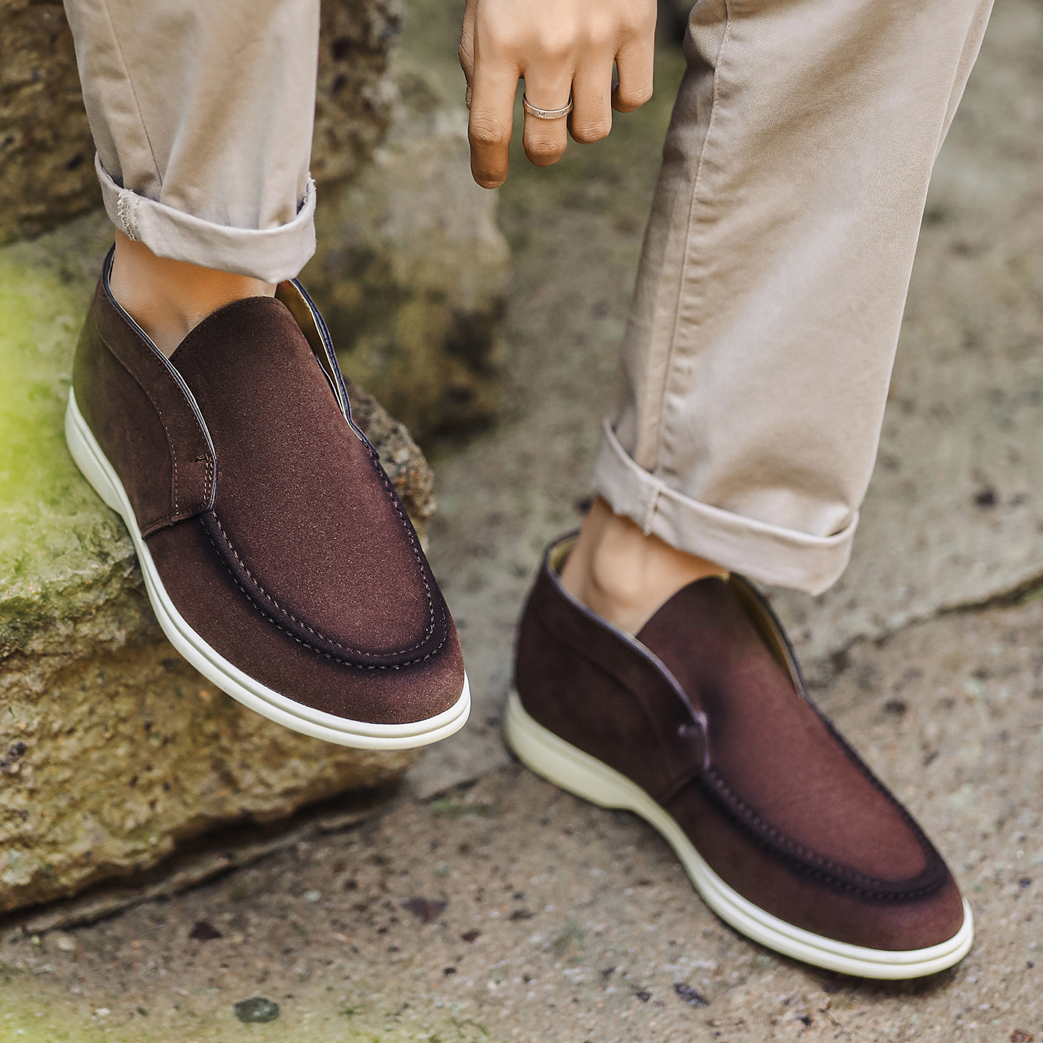 Men's lightweight and comfortable round toe casual classic flat bottomed boat shoes