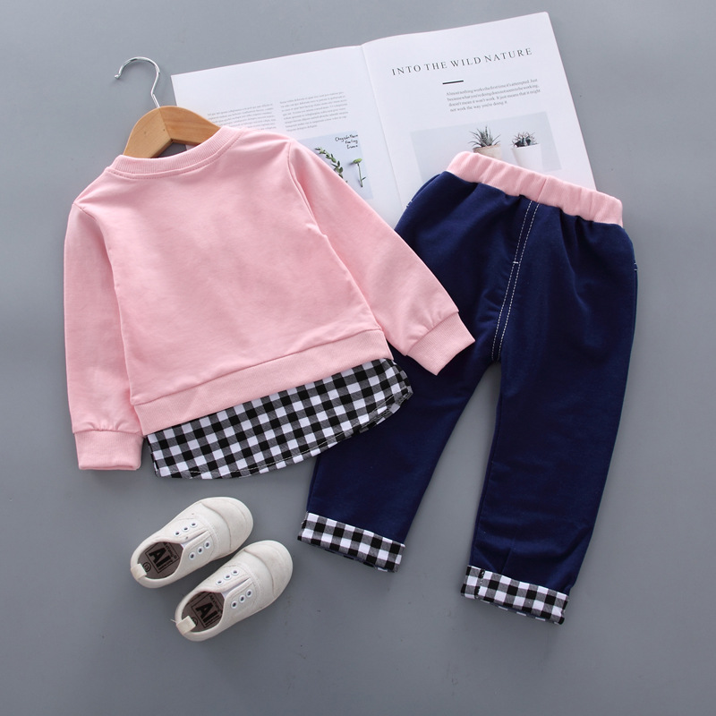 Kids Autumn New Korean Style Fake-two Long Sleeved Top Pants Girls Suit Children's Clothes