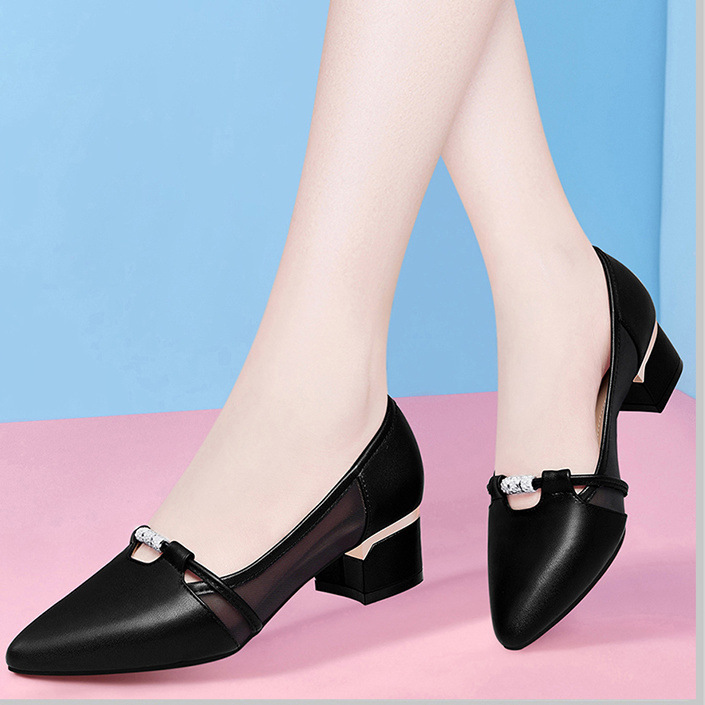 Female Fashion Green Breathable Hollow Out High Heel Shoes Women Classic Black Office Pumps for Spring Summer