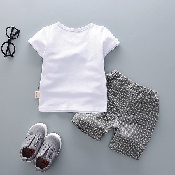 2pcs/set Boys Suit 0-4 Year Baby Cotton Plaid Short-sleeved Shorts Two-piece Set