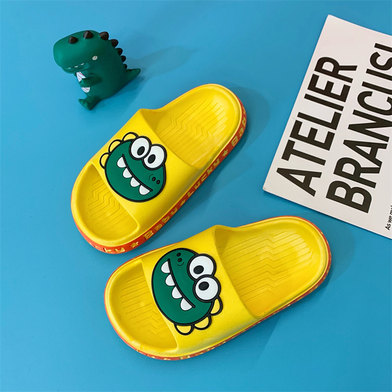 Children's slippers, home bathroom, anti slip, breathable, hollow out soft sole cartoon dinosaur baby