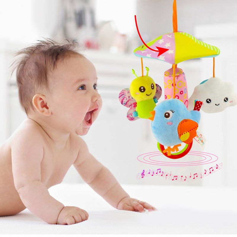 Baby Stroller Crib Pram Bed Hanging Toy Accessories Musical Rotating Plush Cartoon Cute Appease Soothing Hand-eye Coordination