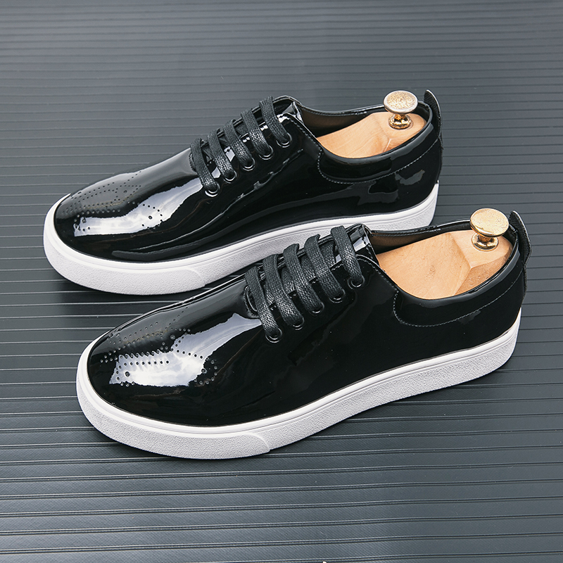 winter New mirror face Patent Leather Casual Shoes Men's Lace-Up Sneakers Green Carved Designer Leather Shoes
