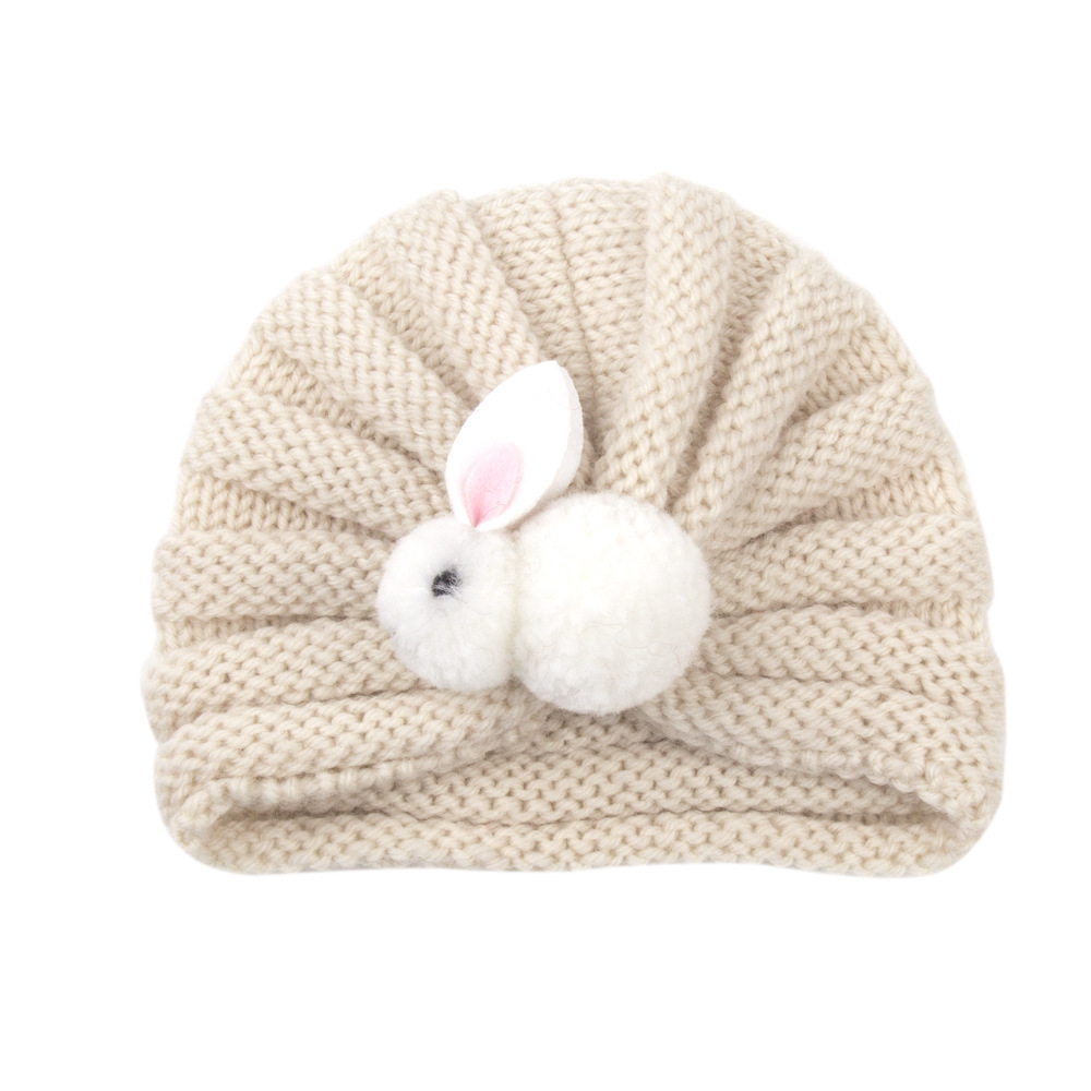 Children's wool knitted hats keep warm in autumn and winter 0-3 years old baby hats solid color cute rabbit tire hats