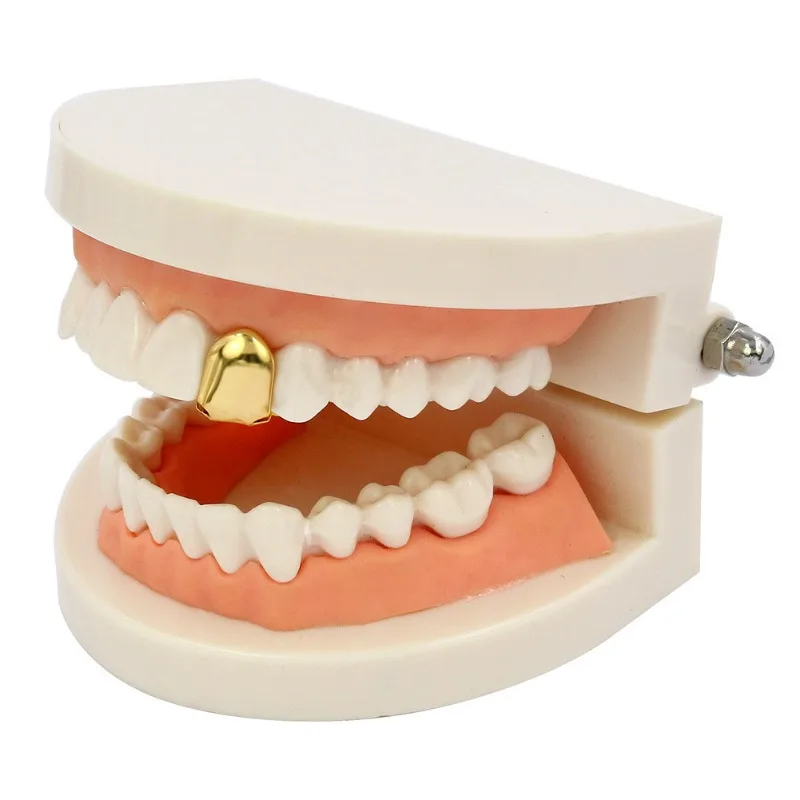 3 Colors Custom Fit Gold Plated HipHop Single Tooth Grillz Cap Top Bottom Dental Grill Teeth Caps Halloween Cosplay