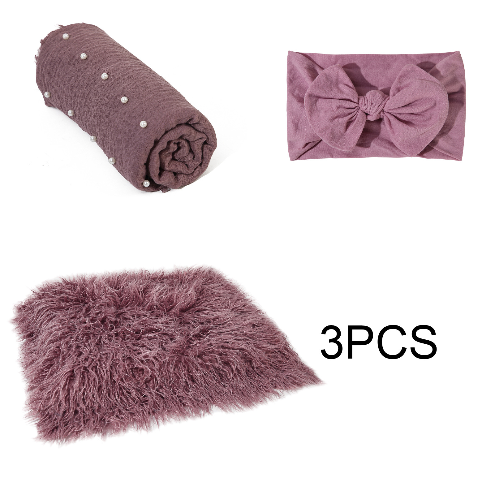 3-piece set of 100-day baby photography props pearl wrap and hair band set baby photography blanket