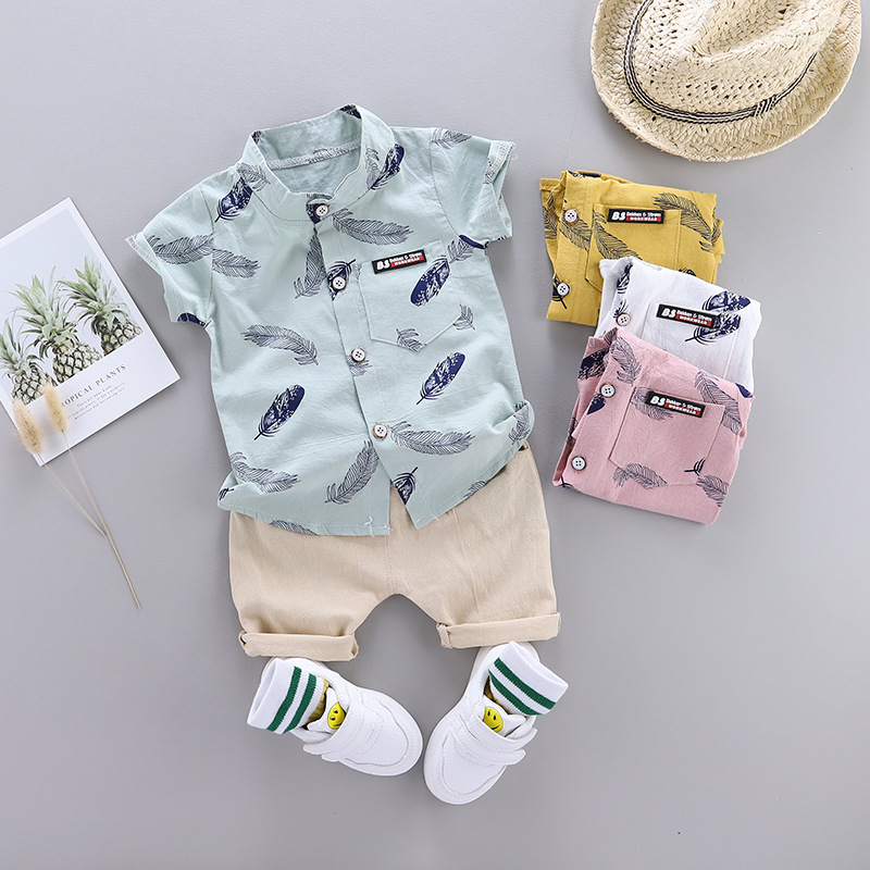 Baby Boy Clothing Suit New Fashion Feather Print Set Infant Boys Clothes Set