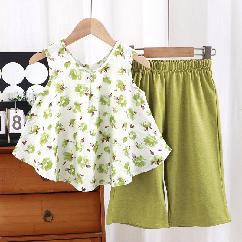 Summer Baby Girls Suit Purple Butterfly Print Round Neck Skirt+Pants 2 Pieces Sets Kids Clothes