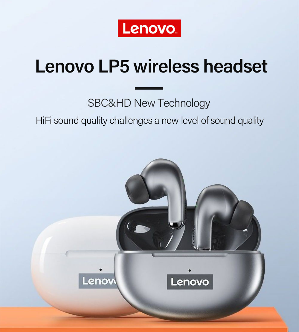 100% Original Lenovo LP5 Wireless Bluetooth Earbuds HiFi Music Earphone With Mic Headphones Sports Waterproof Headset 2022New